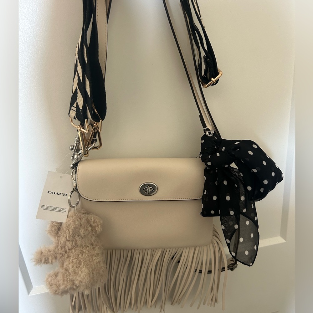 Coach Custom Fringe Crossbody Bag | 3 Straps | Removable Accessories | Ivory